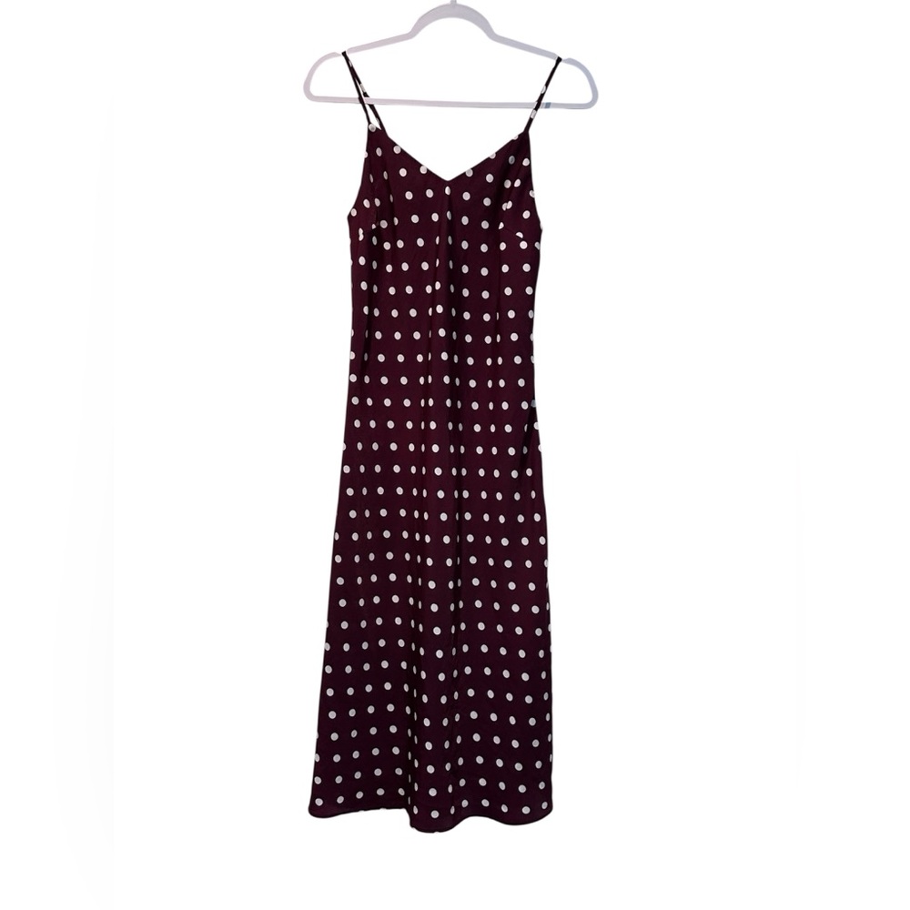 Skies Are Blue Maroon Polka Dot Spaghetti Strap Slip Dress- Small - Picture 2 of 7